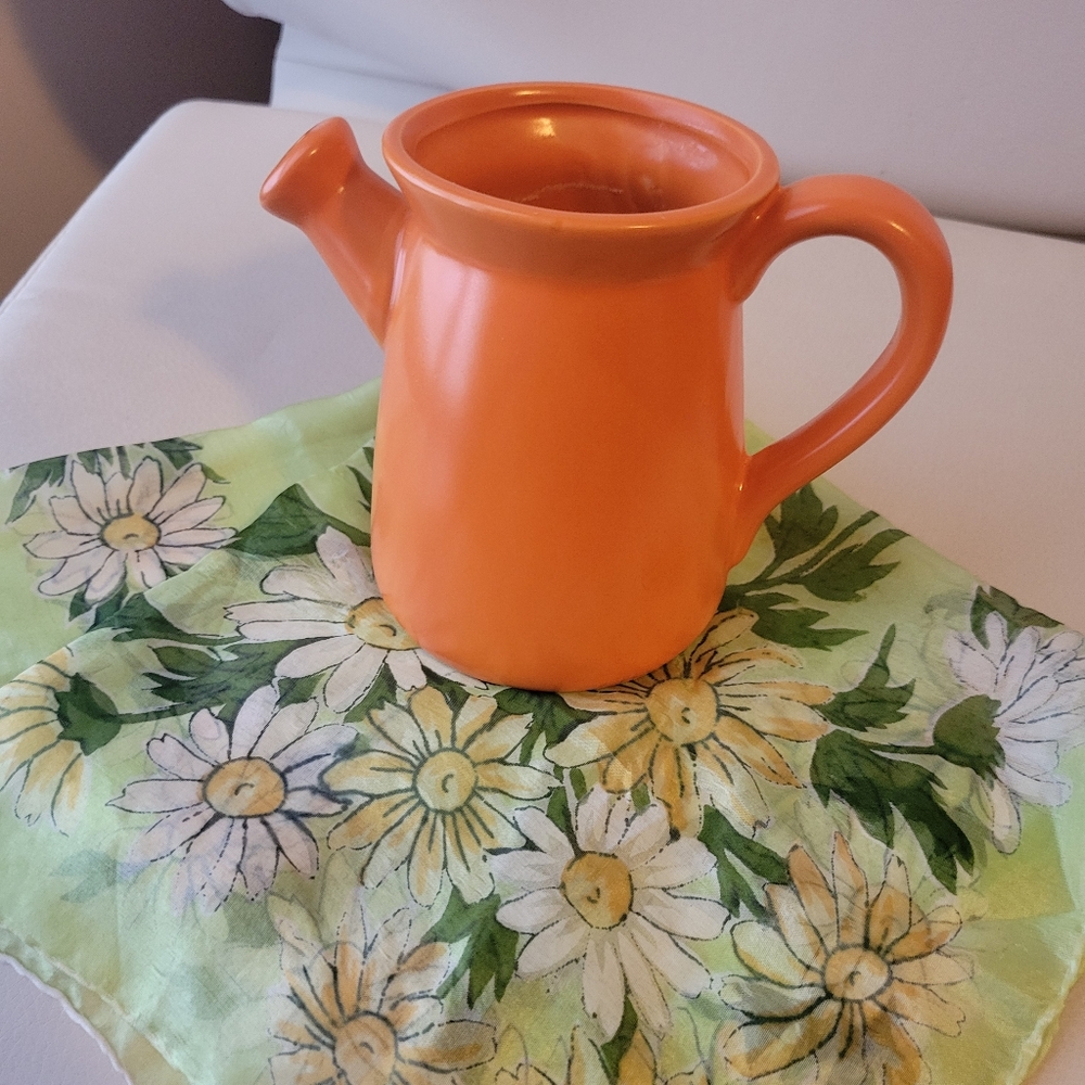 Vintage Orange Ceramic Pottery Vase Shaped Like Watering Can ~ Cute & Cheery - Picture 3 of 16